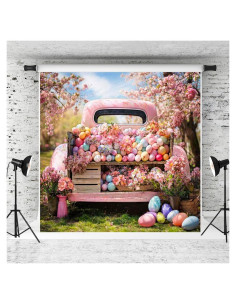 Fondo de Fotografía Kate 3x3m Rosa con Huevos de Pascua
