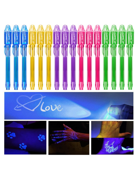 Bolígrafos de Tinta Invisible STENDA 16 Unidades con Luz UV