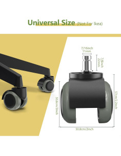 5 Ruedas de Silla de Oficina PChero 50mm Diámetro 11mm Vástago 2