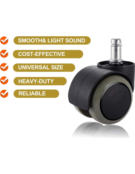 5 Ruedas de Silla de Oficina PChero 50mm Diámetro 11mm Vástago