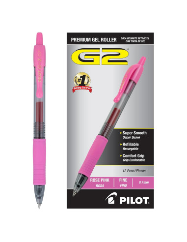 Bolígrafos de Gel Pilot G2 Rosa Claro 0.7mm - Paquete de 12