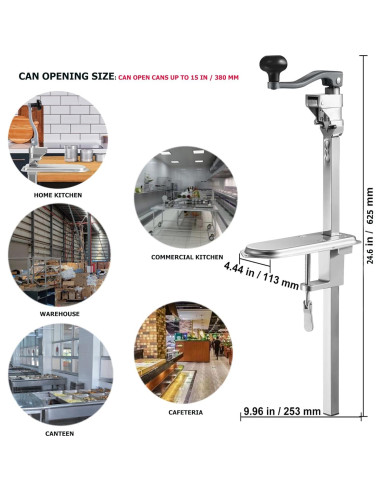 Abrelatas Manual Sewiden 62.5 cm Acero Inoxidable para Latas Grandes