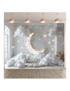 Fondo de Fotografía Infantil Luna y Estrellas 210x150cm MIXIANG
