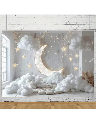 Fondo de Fotografía Infantil Luna y Estrellas 210x150cm MIXIANG
