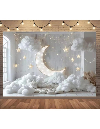 Fondo de Fotografía Infantil Luna y Estrellas 210x150cm MIXIANG