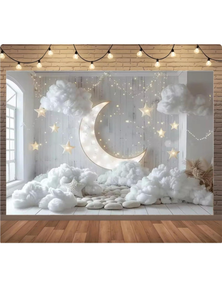 Fondo de Fotografía Infantil Luna y Estrellas 210x150cm MIXIANG