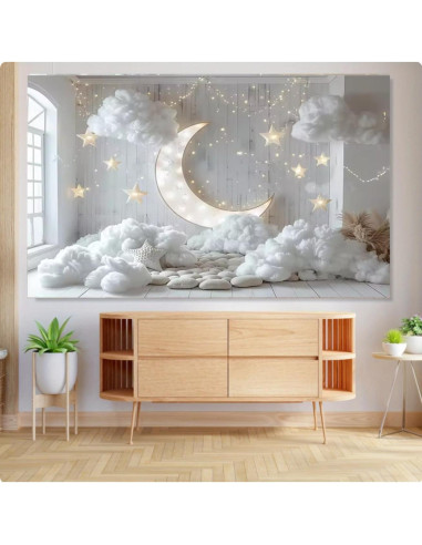 Fondo de Fotografía Infantil Luna y Estrellas 210x150cm MIXIANG