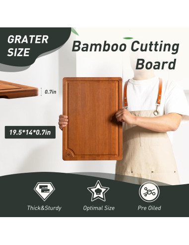 Tabla de Cortar de Bambú Extra Grande Socisen 49.5x35.5cm