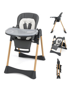 Silla Alta INFANS Plegable para Bebés Ajustable Gris Oscuro