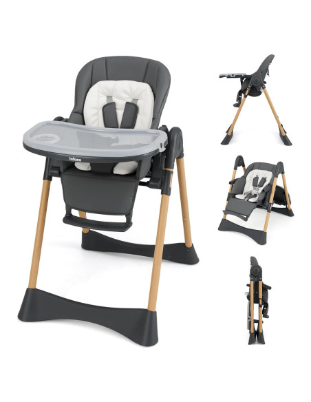 Silla Alta INFANS Plegable para Bebés Ajustable Gris Oscuro