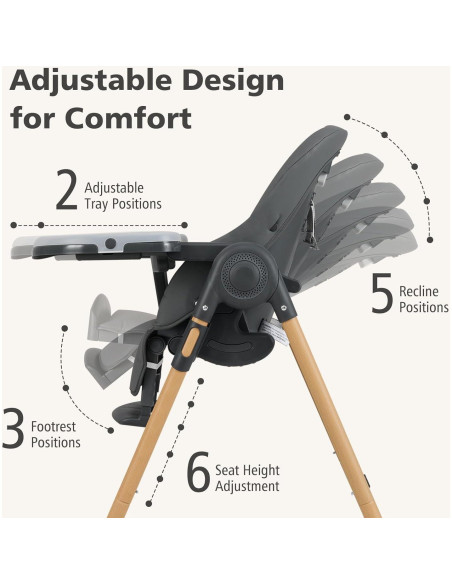 Silla Alta INFANS Plegable para Bebés Ajustable Gris Oscuro
