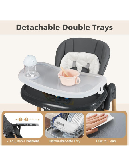 Silla Alta INFANS Plegable para Bebés Ajustable Gris Oscuro