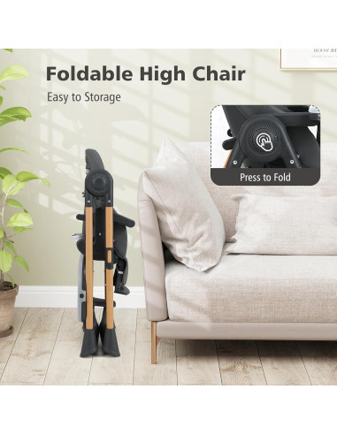 Silla Alta INFANS Plegable para Bebés Ajustable Gris Oscuro