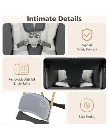 Silla Alta INFANS Plegable para Bebés Ajustable Gris Oscuro