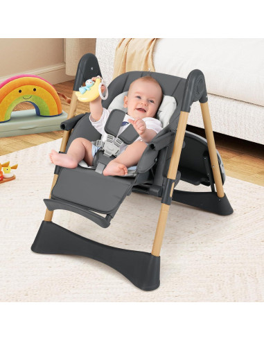 Silla Alta INFANS Plegable para Bebés Ajustable Gris Oscuro