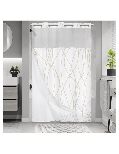 Cortina de Ducha Beige Caqui LXBNI con Forro a Presión 137x203 cm
