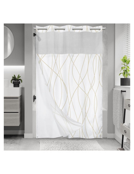Cortina de Ducha Beige Caqui LXBNI con Forro a Presión 137x203 cm