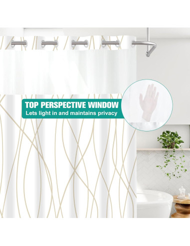 Cortina de Ducha Beige Caqui LXBNI con Forro a Presión 137x203 cm