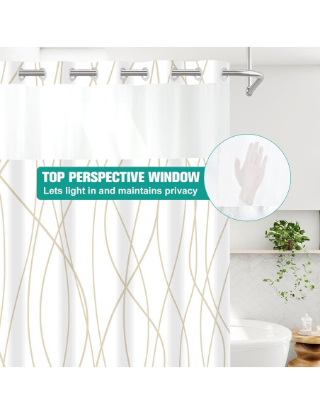 Cortina de Ducha Beige Caqui LXBNI con Forro a Presión 137x203 cm