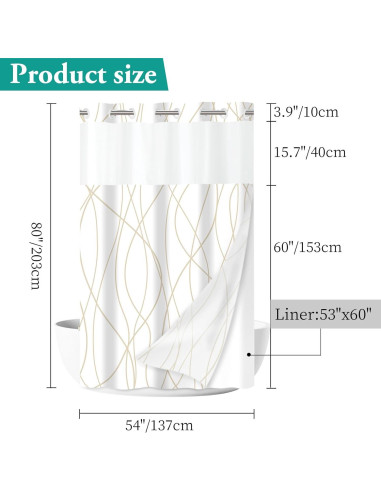 Cortina de Ducha Beige Caqui LXBNI con Forro a Presión 137x203 cm