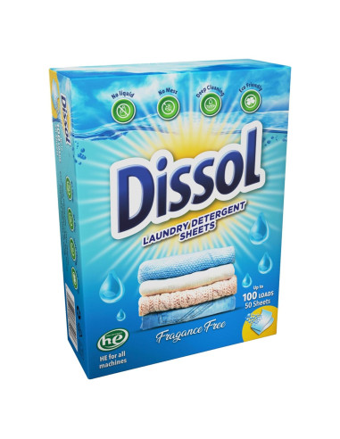 Hojas de Detergente para Ropa Dissol - 50 Hojas Hipoalergénicas