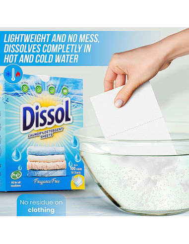 Hojas de Detergente para Ropa Dissol - 50 Hojas Hipoalergénicas