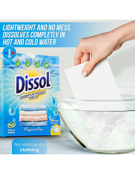 Hojas de Detergente para Ropa Dissol - 50 Hojas Hipoalergénicas