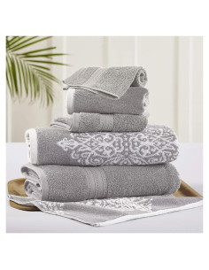 Conjunto de Toallas Jacquard Reversible 6 Piezas Modern Threads Gris