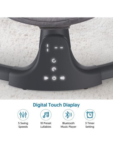 Columpio Bluetooth para Bebés Compacto y Portátil Gris Oscuro