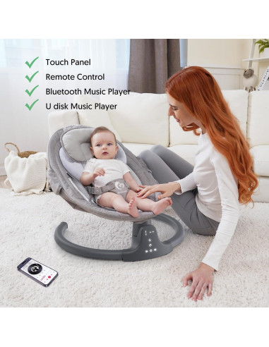 Columpio Bluetooth para Bebés Compacto y Portátil Gris Oscuro