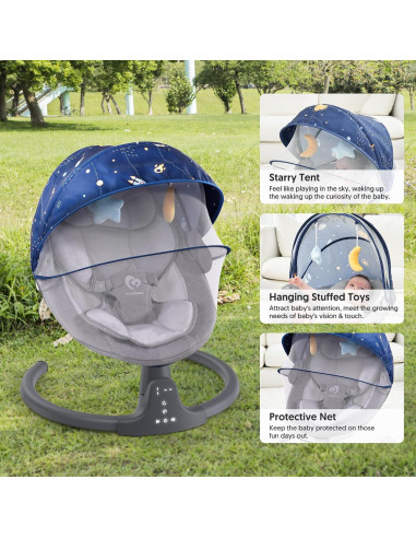 Columpio Bluetooth para Bebés Compacto y Portátil Gris Oscuro