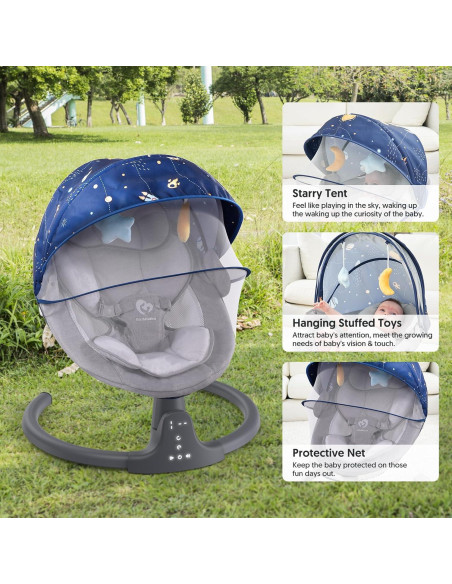Columpio Bluetooth para Bebés Compacto y Portátil Gris Oscuro