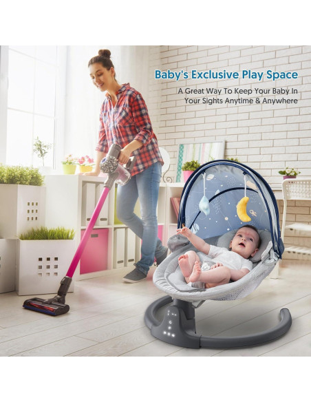 Columpio Bluetooth para Bebés Compacto y Portátil Gris Oscuro
