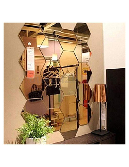 Espejos Adhesivos Hexagonales MCLEULLA 12 Pcs 10 cm Oro