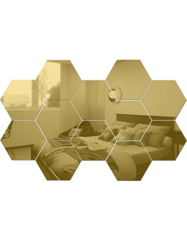 Espejos Adhesivos Hexagonales MCLEULLA 12 Pcs 10 cm Oro