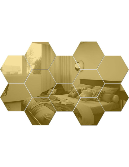 Espejos Adhesivos Hexagonales MCLEULLA 12 Pcs 10 cm Oro