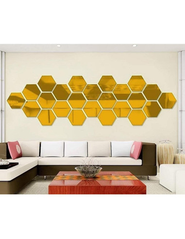 Espejos Adhesivos Hexagonales MCLEULLA 12 Pcs 10 cm Oro