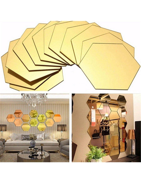 Espejos Adhesivos Hexagonales MCLEULLA 12 Pcs 10 cm Oro