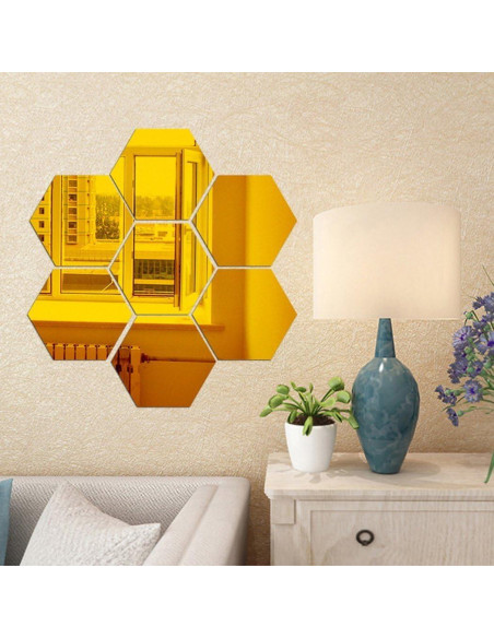 Espejos Adhesivos Hexagonales MCLEULLA 12 Pcs 10 cm Oro