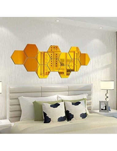 Espejos Adhesivos Hexagonales MCLEULLA 12 Pcs 10 cm Oro