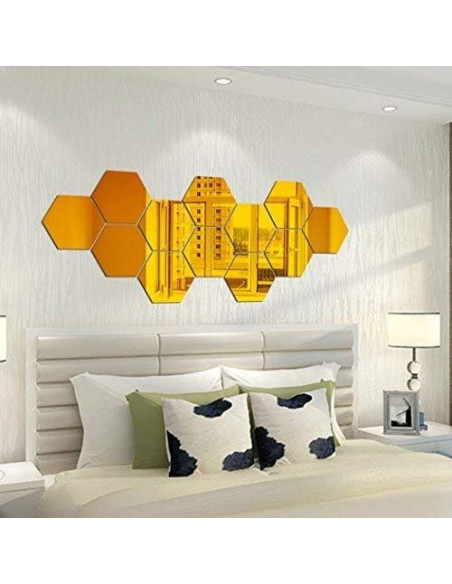 Espejos Adhesivos Hexagonales MCLEULLA 12 Pcs 10 cm Oro