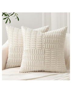 Funda de Cojín Topfinel Beige 50x50 cm Juego de 2 Corduroy