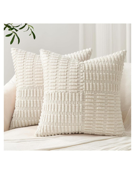 Funda de Cojín Topfinel Beige 50x50 cm Juego de 2 Corduroy