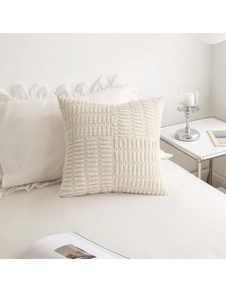 Funda de Cojín Topfinel Beige 50x50 cm Juego de 2 Corduroy