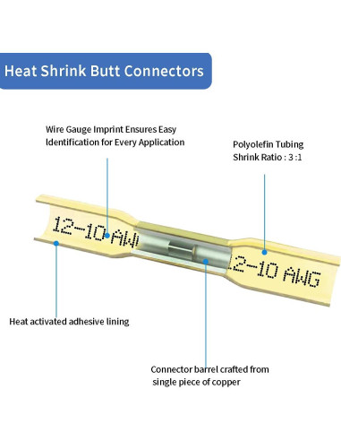 100 Conectores Termorretráctiles Amarillos Qizpcer 12-10 AWG