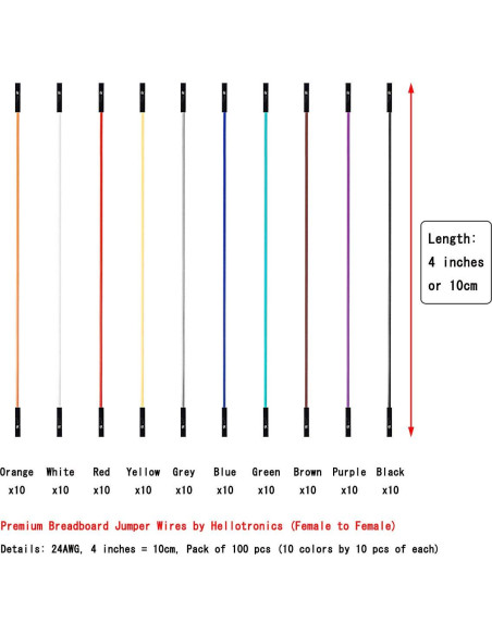 Cables de Salto Hembra a Hembra 10CM 100-Pack Hellotronics