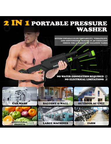 Lavadora a Presión Inalámbrica Yowmoft 2 en 1 1100 PSI