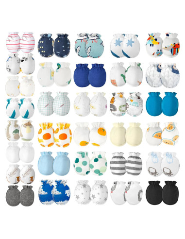ONESING 32 Pares de Manoplas para Bebés 0-6 Meses Algodón