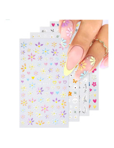 Calcomanías para Uñas 5D HAIIDOAK - 4 Hojas Florales Autoadhesivas