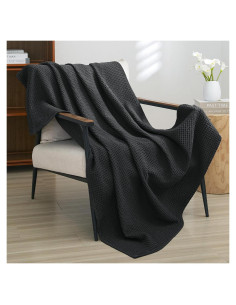 Manta Waffle de Algodón 100% PHF 127x152 cm Negra - Suave y Ligera
